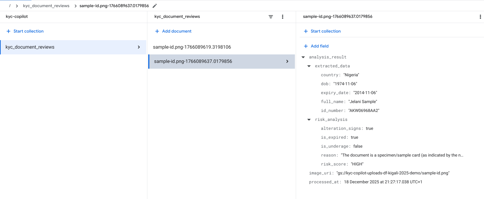 Gemini KYC analysis result