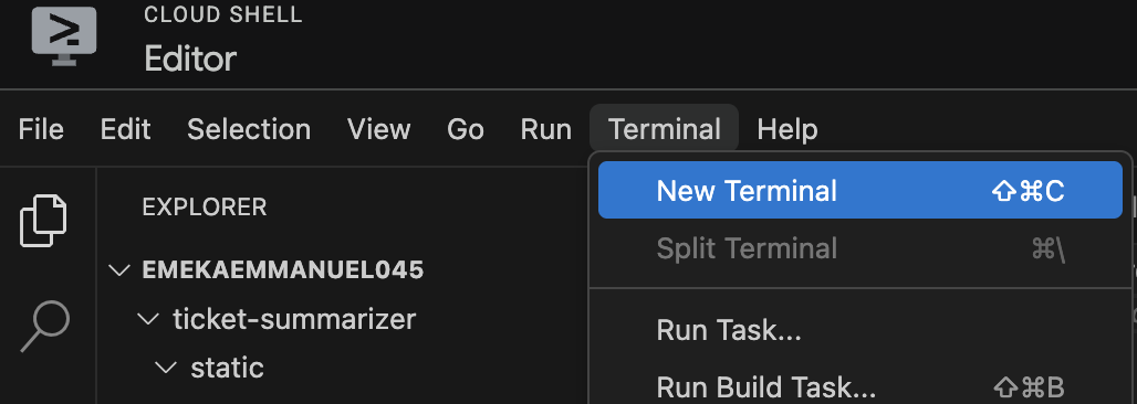 Open Cloud Editor Terminal